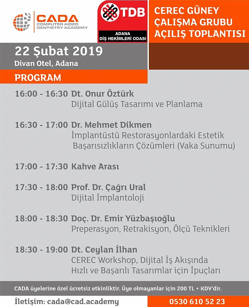 22 ŞUBAT 2019 TARİHİNDE DİVAN OTEL'DE CEREC GÜNEY ÇALIŞMA GRUBU AÇILIŞ TOPLANTISI YAPILACAKTIR.