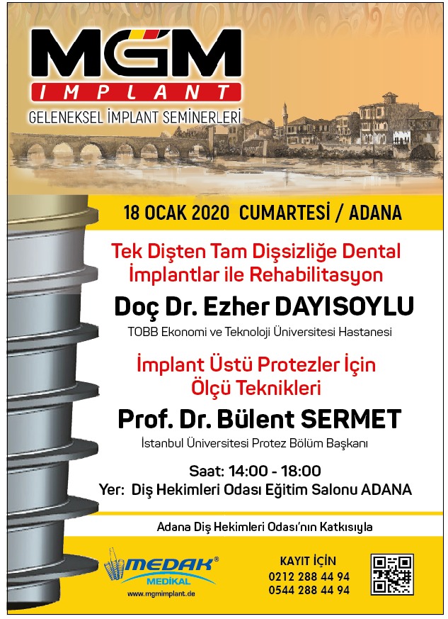 18 OCAK 2020 TARİHİNDE SHERATON OTEL'DE ST:14:00-18:00 ARASINDA İMPLANT SEMİNERİ YAPILACAKTIR.