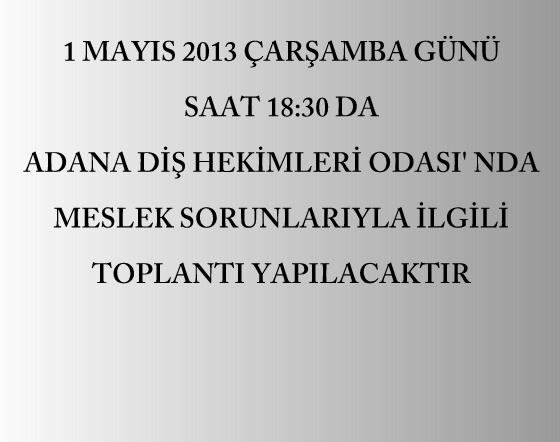 1MAYIS 2013 ÇARŞAMBA GÜNÜ MESLEK SORUNLARI TOPLANTISI YAPILACAKTIR